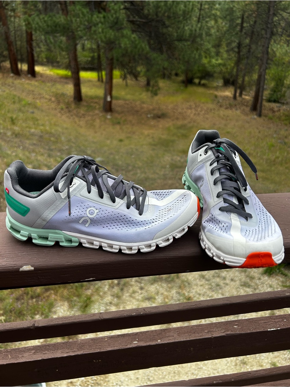 On Running Women's Light Gray Mint Athletic Shoes with Orange Accents